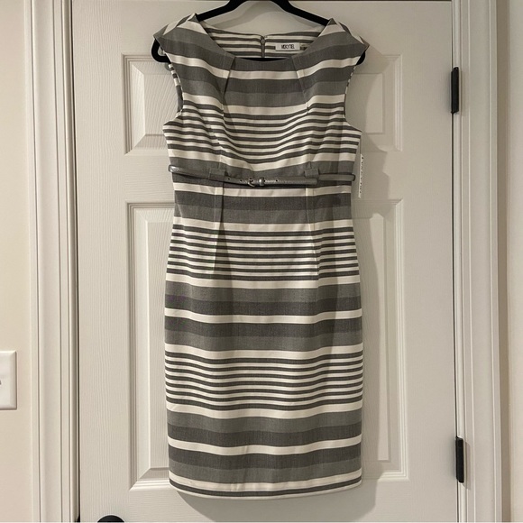 White House Black Market Dresses & Skirts - Vicky Tiel Women's Sleeveless Gray/White Sheath Lined Midi Dress NWT Sz 10